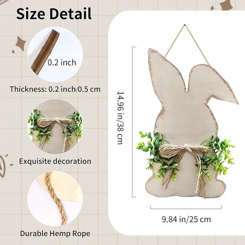 Easter Bunny Wreath with Bow, Wooden Rabbit Welcome Sign,14.96 x 9.84 Inches, DIY Door Hanging Decoration in Saudi Arabia