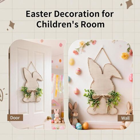Easter Bunny Wreath with Bow, Wooden Rabbit Welcome Sign,14.96 x 9.84 Inches, DIY Door Hanging Decoration in Saudi Arabia