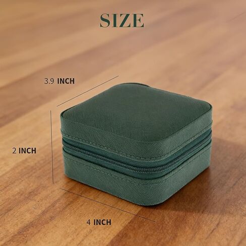 Portable Travel Jewelry Organizer Box with Mirror, Compact PU Leather Jewelry Case for Women & Girls - Green, Gift Ready in Saudi Arabia