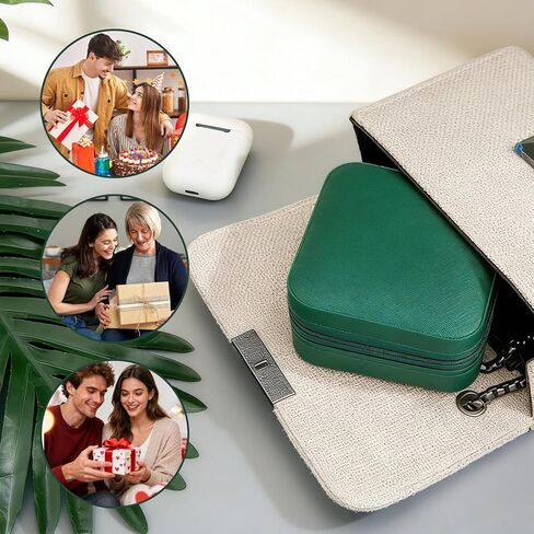 Portable Travel Jewelry Organizer Box with Mirror, Compact PU Leather Jewelry Case for Women & Girls - Green, Gift Ready in Saudi Arabia