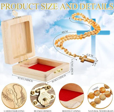 2 Pcs First Communion Gifts Wood Rosary Box and Wooden Rosary Beads Rosarios Catolicos Necklace Jewelry Holder for Men Women Prayer in Saudi Arabia