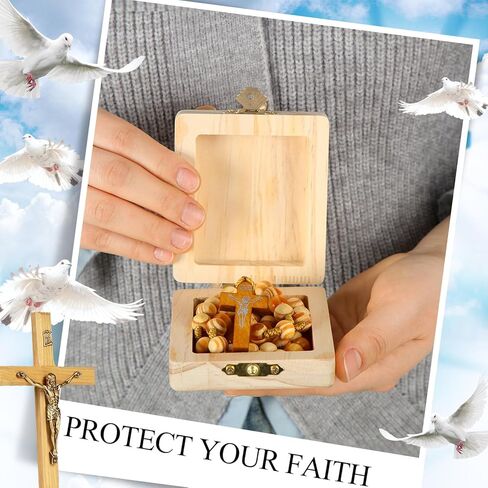 2 Pcs First Communion Gifts Wood Rosary Box and Wooden Rosary Beads Rosarios Catolicos Necklace Jewelry Holder for Men Women Prayer in Saudi Arabia
