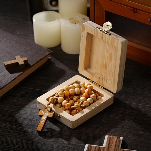 2 Pcs First Communion Gifts Wood Rosary Box and Wooden Rosary Beads Rosarios Catolicos Necklace Jewelry Holder for Men Women Prayer in Saudi Arabia