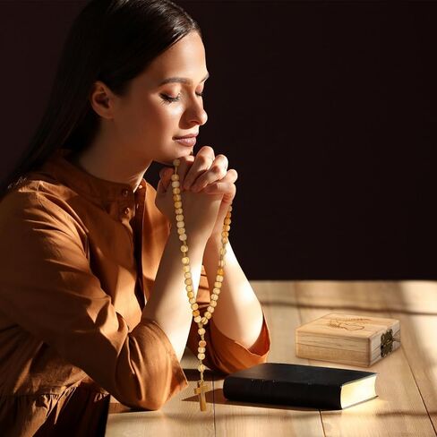 2 Pcs First Communion Gifts Wood Rosary Box and Wooden Rosary Beads Rosarios Catolicos Necklace Jewelry Holder for Men Women Prayer in Saudi Arabia
