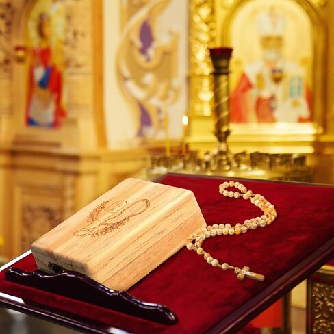 2 Pcs First Communion Gifts Wood Rosary Box and Wooden Rosary Beads Rosarios Catolicos Necklace Jewelry Holder for Men Women Prayer in Saudi Arabia