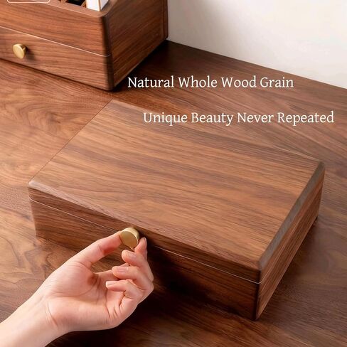 Bescott 2 Layer Solid Black Walnut Wooden Jewelry Box with Lock and Key for Women Wood Vintage Organizer for Men Earrings Rings Necklaces Bracelet Watch Storage Mother's Day Chiristmas Gift in Kuwait