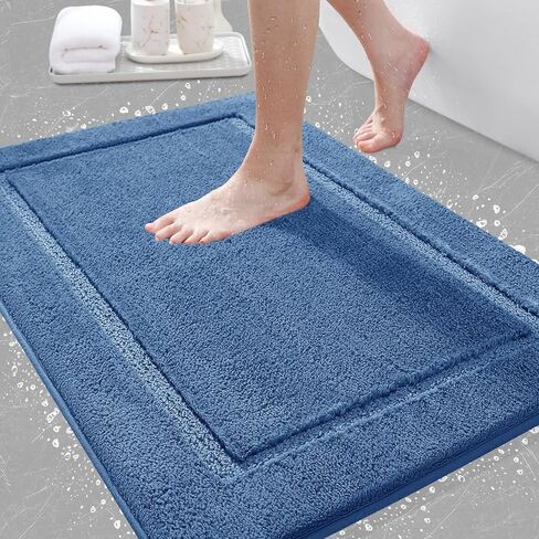 Bathroom Rugs 24"x17", Ultra Soft Thick Plush Fluffy Microfiber Absorbent Bath Mat, Non-Slip Backing, Machine Washable Bath Mats for Bathroom Floor, Tub and Shower, Home Decor Accessories, Blue in Kuwait