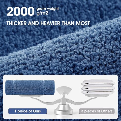 Bathroom Rugs 24"x17", Ultra Soft Thick Plush Fluffy Microfiber Absorbent Bath Mat, Non-Slip Backing, Machine Washable Bath Mats for Bathroom Floor, Tub and Shower, Home Decor Accessories, Blue in Kuwait