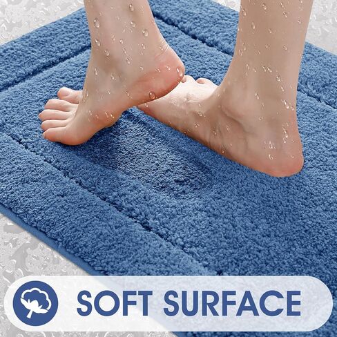 Bathroom Rugs 24"x17", Ultra Soft Thick Plush Fluffy Microfiber Absorbent Bath Mat, Non-Slip Backing, Machine Washable Bath Mats for Bathroom Floor, Tub and Shower, Home Decor Accessories, Blue in Kuwait
