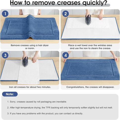 Bathroom Rugs 24"x17", Ultra Soft Thick Plush Fluffy Microfiber Absorbent Bath Mat, Non-Slip Backing, Machine Washable Bath Mats for Bathroom Floor, Tub and Shower, Home Decor Accessories, Blue in Kuwait