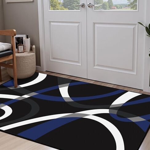 سجادة منطقة بنمط مخطط باللونين الأسود والأحمر الكلاسيكية الحديثة لغرفة المعيشة 5 × 7 سجادة خارجية غير قابلة للانزلاق وغير قابلة للتساقط، سجاد كبير داخلي بوبر منخفض لغرفة النوم، وغرفة الطعام، والمكتب المنزلي، والحمام in Kuwait