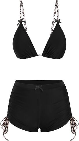 ZAFUL Women's Triangle Bikini Tie Back Plaid Shorts Swimsuit Bow Padded Two Piece Bathing Suit in Saudi Arabia