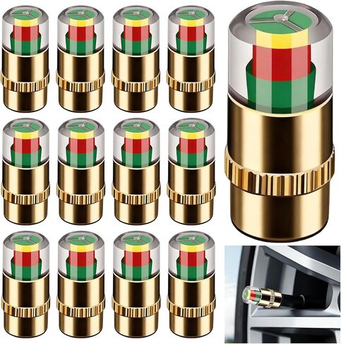12 Pcs Car Tire Pressure Monitor Valve Stem Caps, Tire Caps with 2.4 Bar 36PSI Pressure Sensor, Visual 3-Color Eye Alert, Copper Core Tire Valve Caps for Cars, Motorcycles, Bicycles in Kuwait