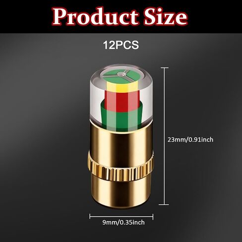 12 Pcs Car Tire Pressure Monitor Valve Stem Caps, Tire Caps with 2.4 Bar 36PSI Pressure Sensor, Visual 3-Color Eye Alert, Copper Core Tire Valve Caps for Cars, Motorcycles, Bicycles in Kuwait