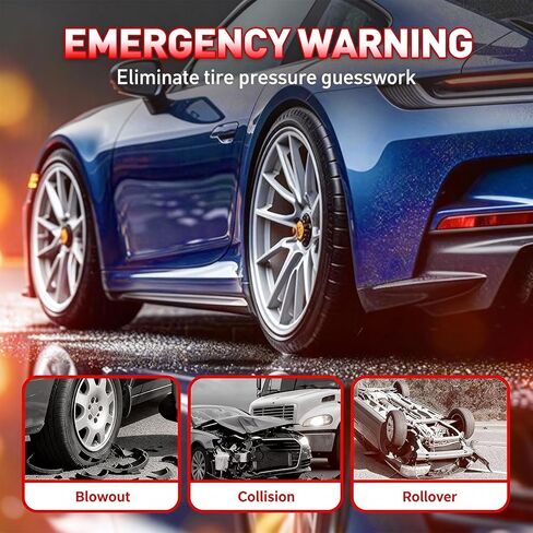 12 Pcs Car Tire Pressure Monitor Valve Stem Caps, Tire Caps with 2.4 Bar 36PSI Pressure Sensor, Visual 3-Color Eye Alert, Copper Core Tire Valve Caps for Cars, Motorcycles, Bicycles in Kuwait