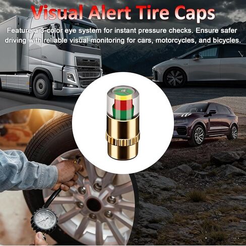 12 Pcs Car Tire Pressure Monitor Valve Stem Caps, Tire Caps with 2.4 Bar 36PSI Pressure Sensor, Visual 3-Color Eye Alert, Copper Core Tire Valve Caps for Cars, Motorcycles, Bicycles in Kuwait