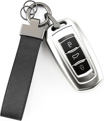 SINGARO Leather Car Keychain, Universal Heavy Duty Metal Key Chain Holder with 2 Key Ring and Anti-Lost D-Ring, Car Accessories for Men and Women (Black) in Saudi Arabia