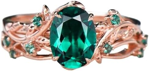 Nature Inspired Leaf emerald wedding ring set unique twig oval cut emerald engagement ring Art deco rose gold Branch anniversary ring set in Saudi Arabia