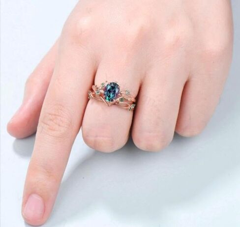 Nature Inspired Leaf emerald wedding ring set unique twig oval cut emerald engagement ring Art deco rose gold Branch anniversary ring set in Saudi Arabia