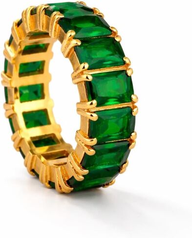 18K Solid Gold May Birthstone Emerald Baguette Eternity Band Bridal Wedding Engagement Stacking Band Art Deco Women Bridesmaid Fine Jewelry Party Wear Gift For Love in Saudi Arabia