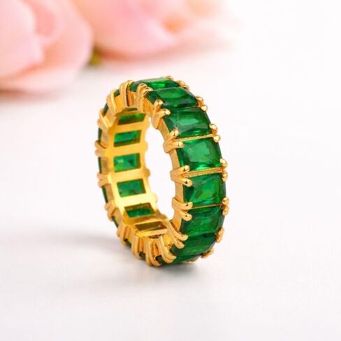 18K Solid Gold May Birthstone Emerald Baguette Eternity Band Bridal Wedding Engagement Stacking Band Art Deco Women Bridesmaid Fine Jewelry Party Wear Gift For Love in Saudi Arabia