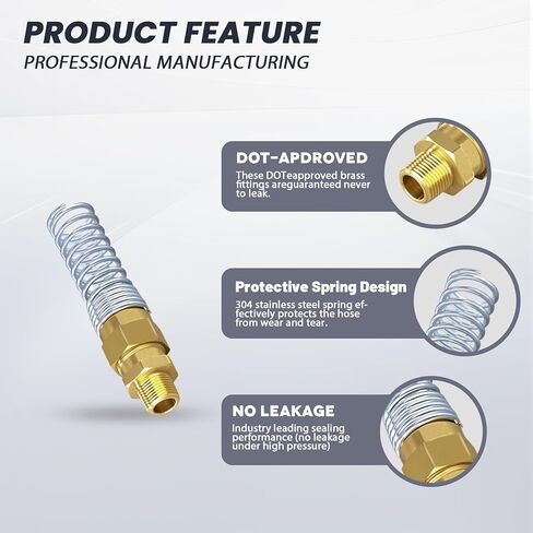 Truck Air Brake Hose Fittings Kit, ANGRICHT DOT Brass 1/2" x 3/8" NPT Male End Connector with Spring Guard, 5 Pack Heavy Duty Air Line Repair Fittings for Semi Trailer in Saudi Arabia
