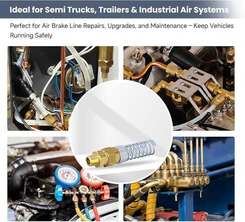 Truck Air Brake Hose Fittings Kit, ANGRICHT DOT Brass 1/2" x 3/8" NPT Male End Connector with Spring Guard, 5 Pack Heavy Duty Air Line Repair Fittings for Semi Trailer in Saudi Arabia