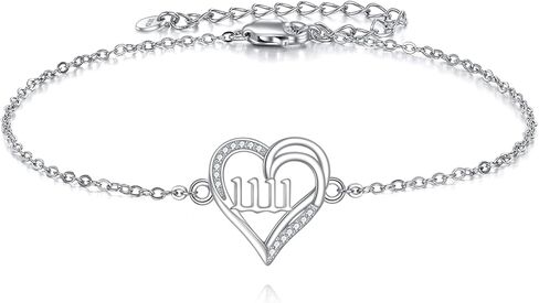 Angel Number 1111 Bracelet 925 Sterling Silver Heart Angel Numbers Bracelet Jewelry for Women Mom in Saudi Arabia