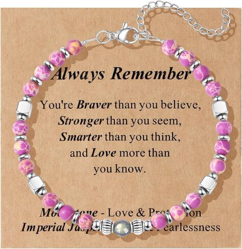 SONNYX Moonstone Bracelets for Women, Stainless Steel Beaded Bracelet, 4mm Gemstones Bracelets, Always Remember Gifts, Stocking Stuffers for Women, Valentines Mothers Day Birthday Graduation Gifts in Kuwait