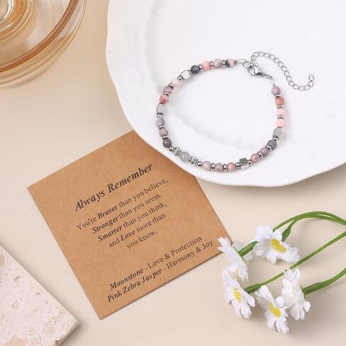 SONNYX Moonstone Bracelets for Women, Stainless Steel Beaded Bracelet, 4mm Gemstones Bracelets, Always Remember Gifts, Stocking Stuffers for Women, Valentines Mothers Day Birthday Graduation Gifts in Saudi Arabia