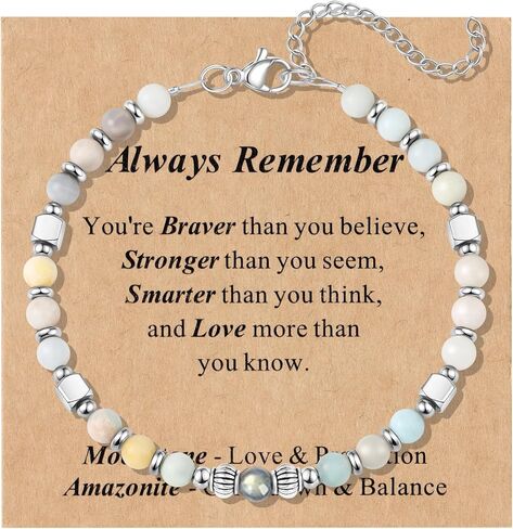 SONNYX Moonstone Bracelets for Women, Stainless Steel Beaded Bracelet, 4mm Gemstones Bracelets, Always Remember Gifts, Stocking Stuffers for Women, Valentines Mothers Day Birthday Graduation Gifts in Saudi Arabia