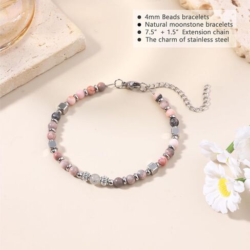 SONNYX Moonstone Bracelets for Women, Stainless Steel Beaded Bracelet, 4mm Gemstones Bracelets, Always Remember Gifts, Stocking Stuffers for Women, Valentines Mothers Day Birthday Graduation Gifts in Saudi Arabia