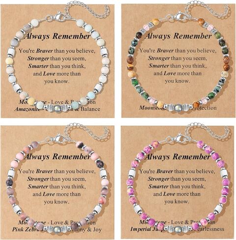 SONNYX Moonstone Bracelets for Women, Stainless Steel Beaded Bracelet, 4mm Gemstones Bracelets, Always Remember Gifts, Stocking Stuffers for Women, Valentines Mothers Day Birthday Graduation Gifts in Saudi Arabia