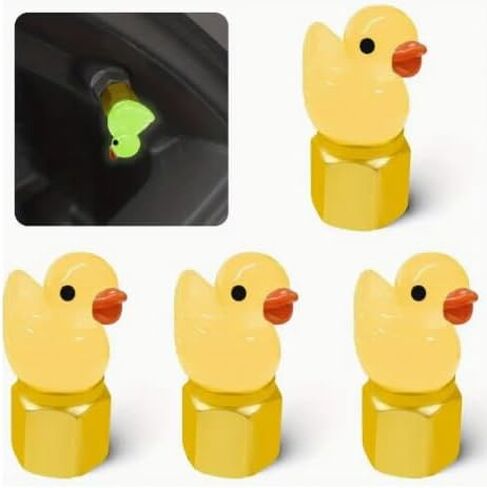4 PCS Car Tire Valve Caps with Cute Duck Shape, Luminous Decoration, Suitable for Most Cars, Car Motorcycles and Bicycles Accessories in Saudi Arabia
