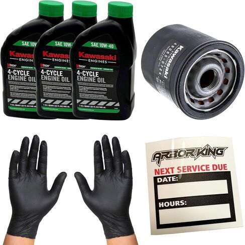 مجموعة تغيير الزيت 20W50 في المناخات الباردة المتوافقة مع Kawasaki FX820V FX781V EVO (3) 99969-6296 (1) 49065-0724 (1) ملصق تذكير بالخدمة (1) مجموعة من القفازات in Kuwait