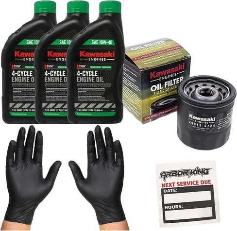 مجموعة تغيير الزيت 20W50 في المناخات الباردة المتوافقة مع Kawasaki FX820V FX781V EVO (3) 99969-6296 (1) 49065-0724 (1) ملصق تذكير بالخدمة (1) مجموعة من القفازات in Kuwait