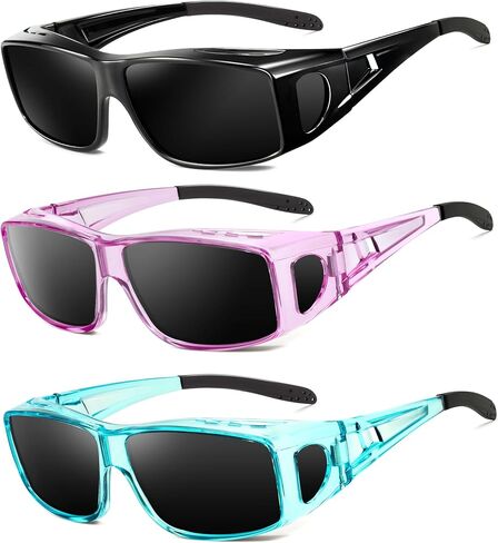 Fit Over Glasses Sunglasses for Men, Wrap Around Sunglasses Mens for Driving Fishing,3PACKS in Saudi Arabia