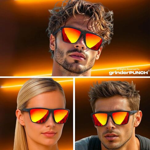 grinderPUNCH Polarized Sunglasses for Men Lightweight TR90 Frame UV400 Protection Square Sun Glasses for Driving Fishing Golf (Red) in Saudi Arabia