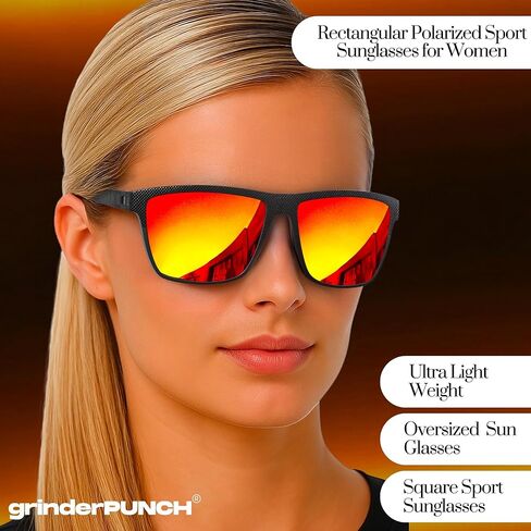 grinderPUNCH Polarized Sunglasses for Men Lightweight TR90 Frame UV400 Protection Square Sun Glasses for Driving Fishing Golf (Red) in Saudi Arabia