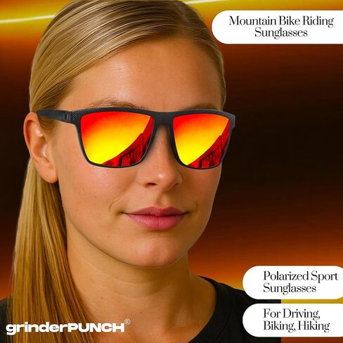 grinderPUNCH Polarized Sunglasses for Men Lightweight TR90 Frame UV400 Protection Square Sun Glasses for Driving Fishing Golf (Red) in Saudi Arabia
