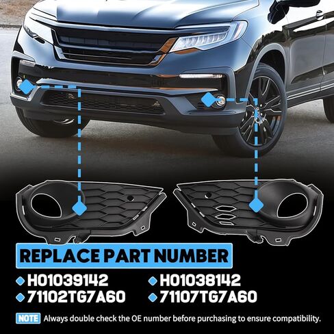 2 قطعة غطاء الكسوة ضوء الضباب الحافة صالح لهوندا الطيار 2019-2022 محكم الجبهة الوفير الضباب الخفيف يغطي مع ثقب الاستشعار يستبدل 71102TG7A60 71107TG7A60 HO1039142 HO1038142 71102TG7A50 in Kuwait