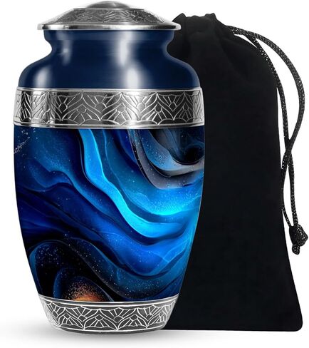الجرة الزرقاء للرماد الذكور البالغين - الجرة الزرقاء للرماد البشري، الجرار الكبيرة لحرق الجثث، حامل الرماد المزخرف للجنازة، الجرار التذكارية الكبيرة مع حقيبة مخملية، سعة تصل إلى 200 بوصة مكعبة in Kuwait
