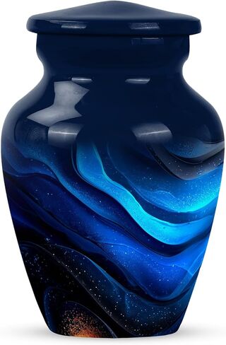 الجرار الزرقاء الكبيرة - جرار حرق الجثث للرماد البشري للإناث البالغات، جرة تذكار الجنازة الزرقاء للرماد الذكور البالغين، جرة حرق الجثث، هدية تذكارية مزخرفة للأب (10 بوصة و3 بوصة، مجموعة من 5) in Kuwait