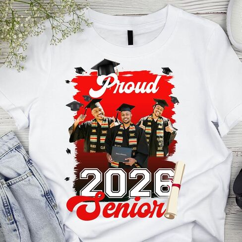 Graduation T-Shirt Design Custom Picture, 2026 Graduation, Proud Dad, Proud Mom of a Senior, Matching Family Graduate Shirt in Kuwait