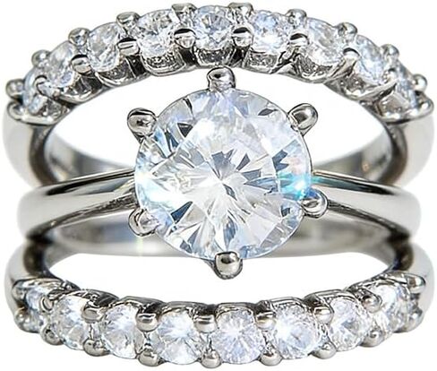 LIOYSIUT 14K Gold Plated 925 Sterling Silver Rings Three-in-One Set Brilliant Cubic Zirconia Promise Rings for Her Stackable Dianmond Wedding Bands Rings Set for Women Size 7 in Kuwait