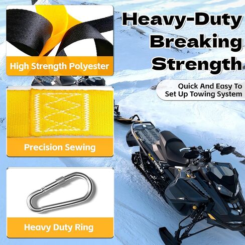 حزام سحب KJE Snowmobile بطول 19 قدمًا، أشرطة سحب شديدة التحمل 1.2 بوصة مع خطافين - قوة كسر 2200 رطل، ملحقات حبل السحب لعربات الثلج، ATV، زلاجات in Saudi Arabia