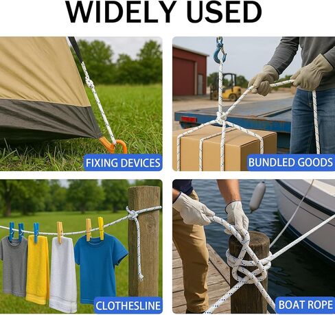 3/4" x 200' High Force Braid Polyester Rope, 24 Strand Bull Rope Up to 20000Lbs Tensile Strength, Heavy Duty Tree Rope, Ideal for Tree Work, Camping and Swings, Blue and White in Kuwait