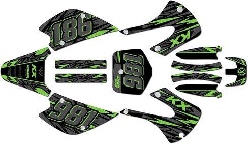 مجموعة رسومات لـ Kawasaki KX85 / KX100 (2001-2013) Twitch Series Green 9 Mil - Easy Go - ملصق دراجة نارية للدراجة الترابية، ملصق سباق الدراجات النارية ملحقات موتوكروس بدون بلاستيك in Kuwait