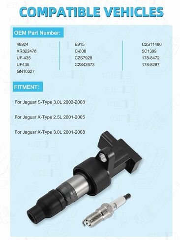Set of 6 UF435 Ignition Coil Pack & Iridium Spark Plugs For Jaguar S-Type 3.0L 2003-2008,X-Type 2.5L 2001-2005 3.0L 2001-2008,Replace # GN10327 C2S11480 in Saudi Arabia