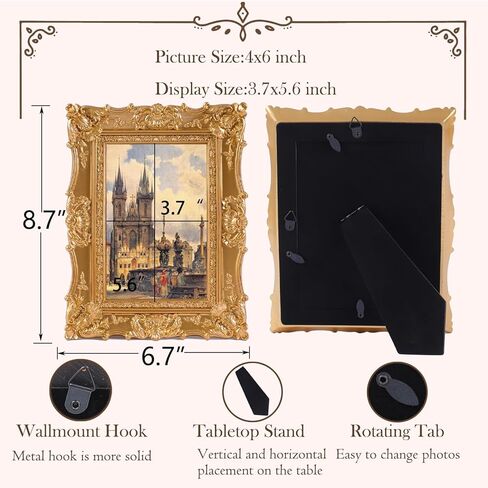 SIKOO 4x6 Vintage Picture Frame Antique Ornate Gold Photo Frame with Glass for Table Top and Wall Display Vintage Home Decor Photo Gallery Art in Saudi Arabia